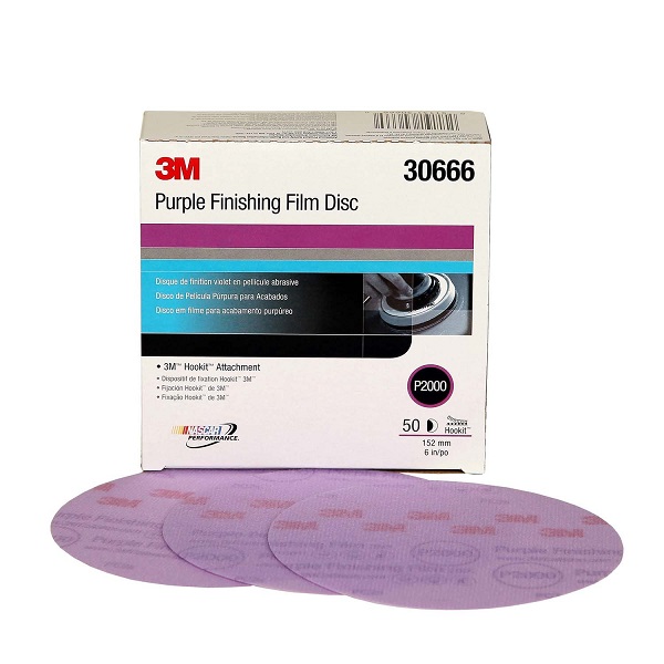 3M 30666-50PK Hookit 6 Purple Finishing Film Disc, Pack of 50