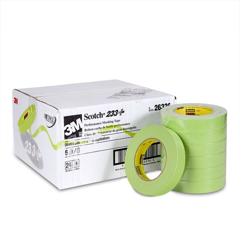 3M 26336 Scotch Green Masking Tape 233+, 24mm (1") (Case of 24 Rolls