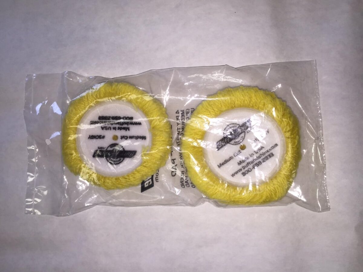 Buff N Shine 301GY 3" x 5" Pile Wool Blend 4Ply Twist Grip Polishing/Finishing Pad Yellow 2 Pad