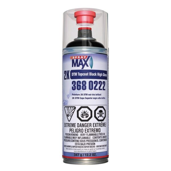 SprayMax 3680222 2K DTM Topcoat 12.24 oz Aerosol Can High Gloss Black Liquid